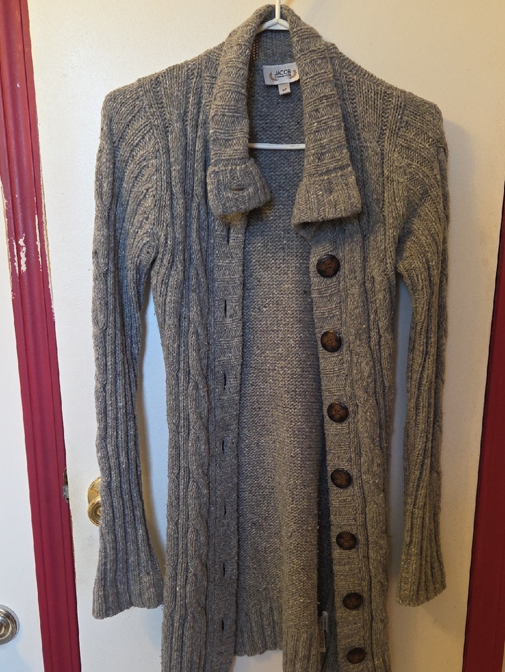 Jacob Connection Knit Long Button Cardigan Sweater - Heather Gray